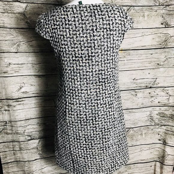 STILE BENNETON Women Wool Blend Tweed Dress S Black Gray Beige Cap Sleeve - Picture 5 of 8